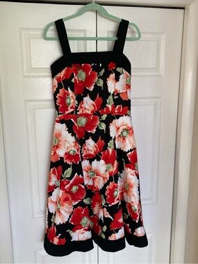 'Black Floral Sundress with bold Red & White  Blooms